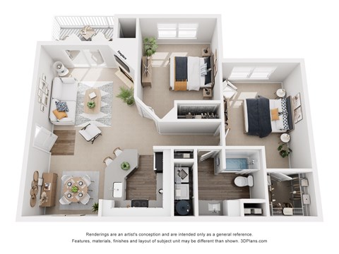 Floor plan for 2 beds, 1 bath, 940 sqft